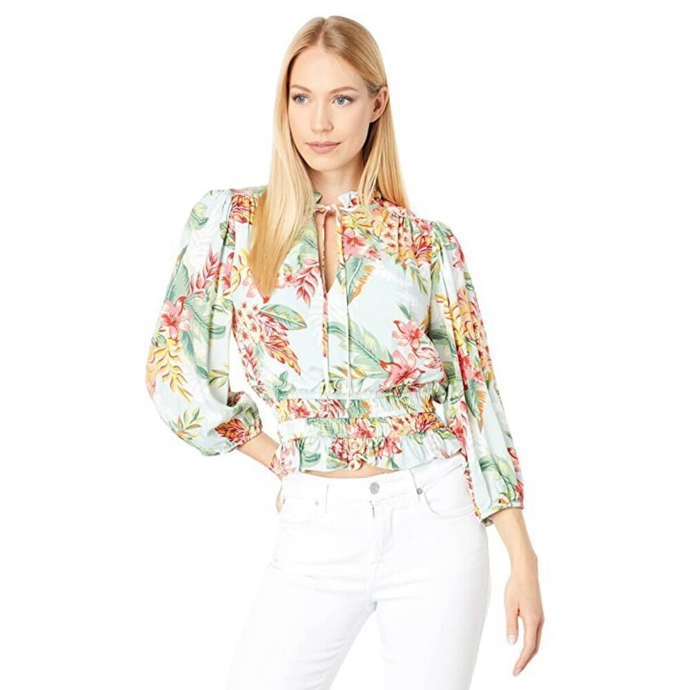 Lost Wander Off To Makai Cami Top Womens XS Multi Floral Smocked Tie Neck RED54
